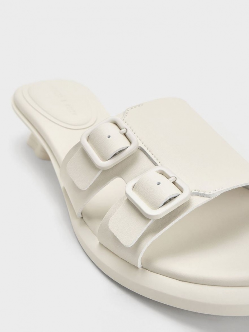 Mules Charles & Keith Double Cu Catarama Sculptural Albi | 651GJLKVY