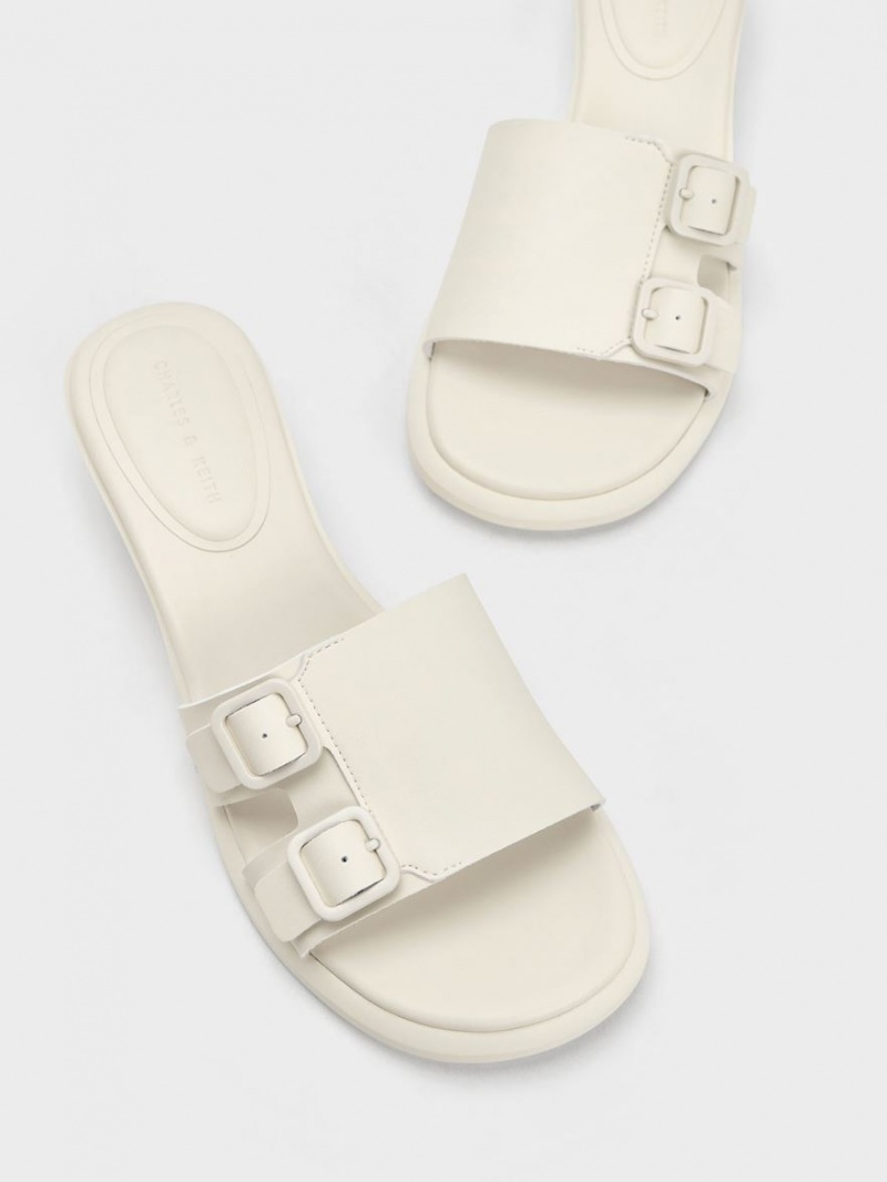 Mules Charles & Keith Double Cu Catarama Sculptural Albi | 651GJLKVY