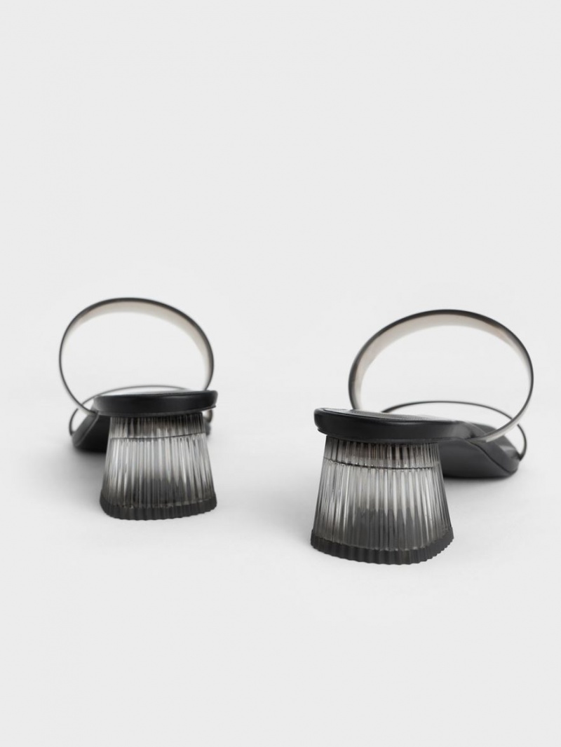 Mules Charles & Keith Double Curea See-Through Negrii | 053FPQHBO