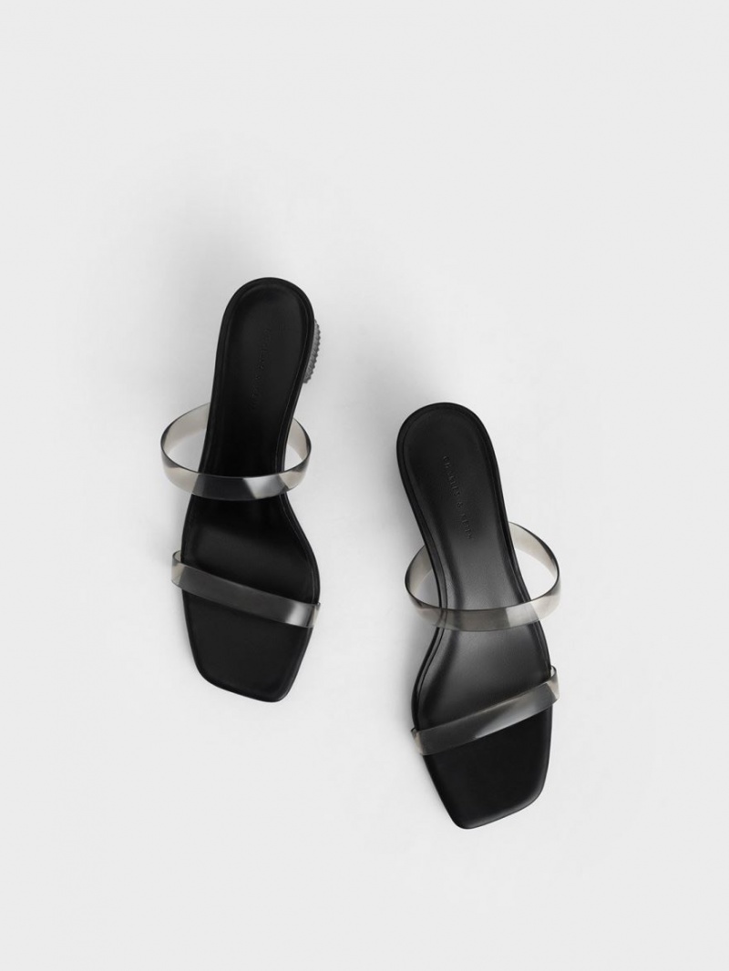 Mules Charles & Keith Double Curea See-Through Negrii | 053FPQHBO