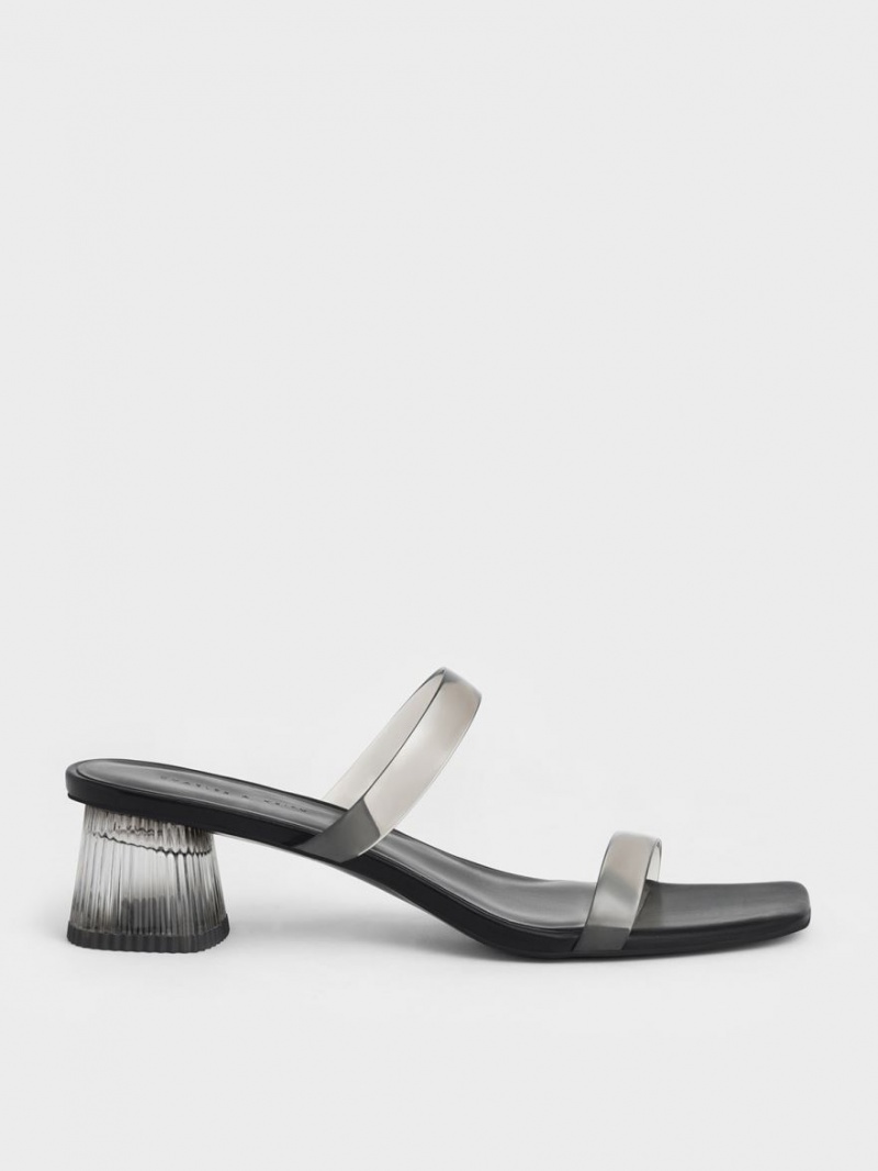Mules Charles & Keith Double Curea See-Through Negrii | 053FPQHBO