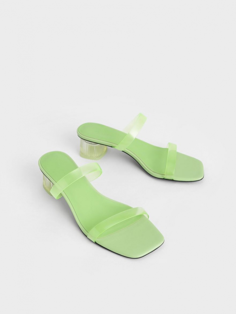 Mules Charles & Keith Double Curea See-Through Verzi | 087IJHKDG