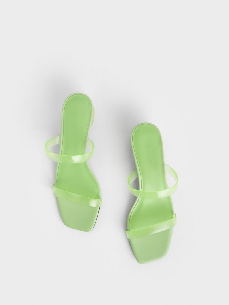 Mules Charles & Keith Double Curea See-Through Verzi | 087IJHKDG