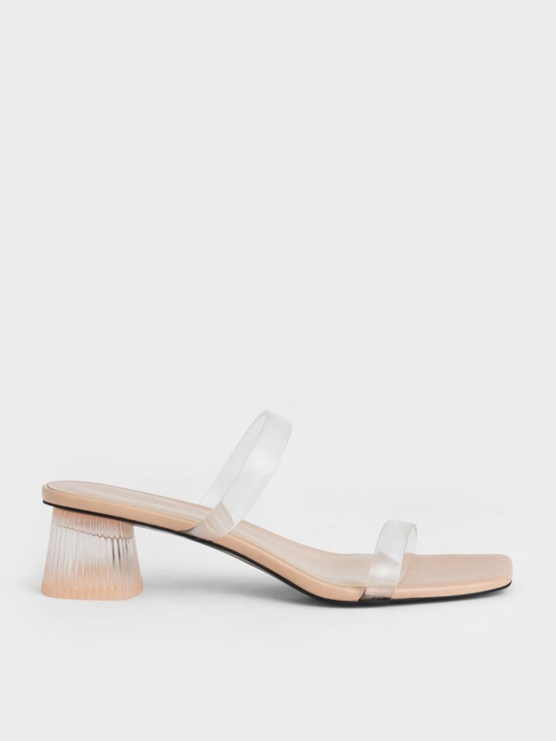 Mules Charles & Keith Double Curea See-Through Bej | 278RCAFTU