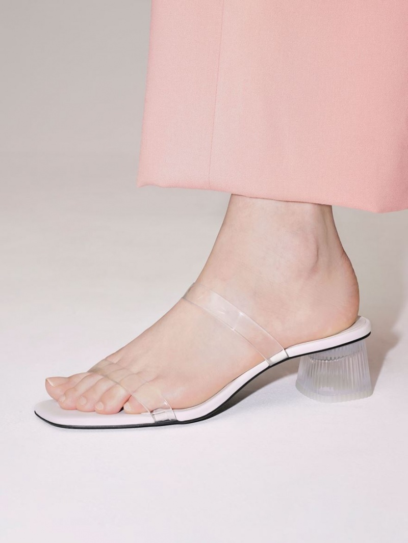 Mules Charles & Keith Double Curea See-Through Albi | 217TAMPJO