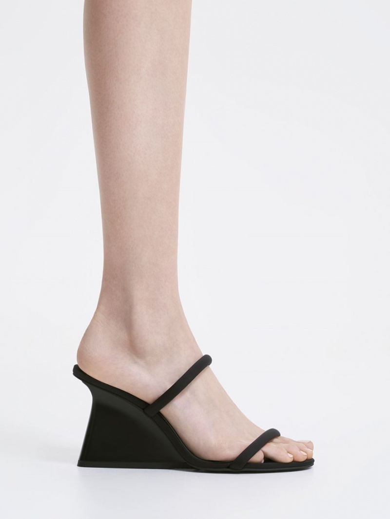 Mules Charles & Keith Double Curea Wedge Negrii | 031QPCYFS