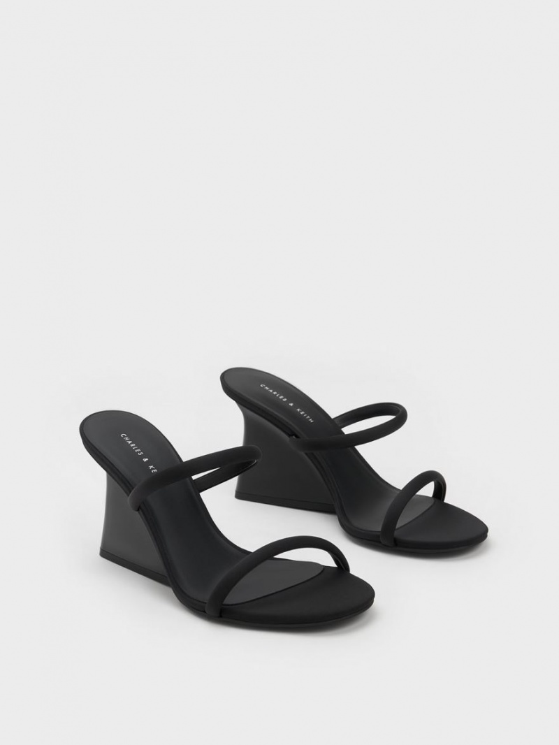 Mules Charles & Keith Double Curea Wedge Negrii | 031QPCYFS