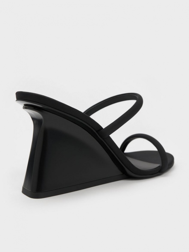 Mules Charles & Keith Double Curea Wedge Negrii | 031QPCYFS