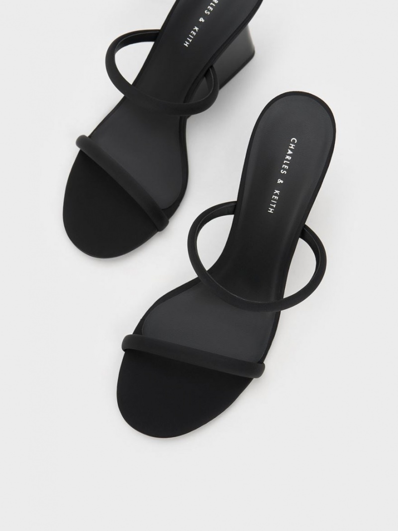 Mules Charles & Keith Double Curea Wedge Negrii | 031QPCYFS