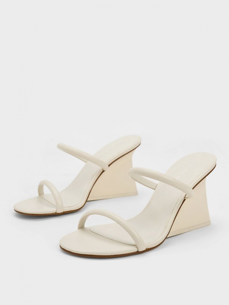 Mules Charles & Keith Double Curea Wedge Albi | 865BSUEQA