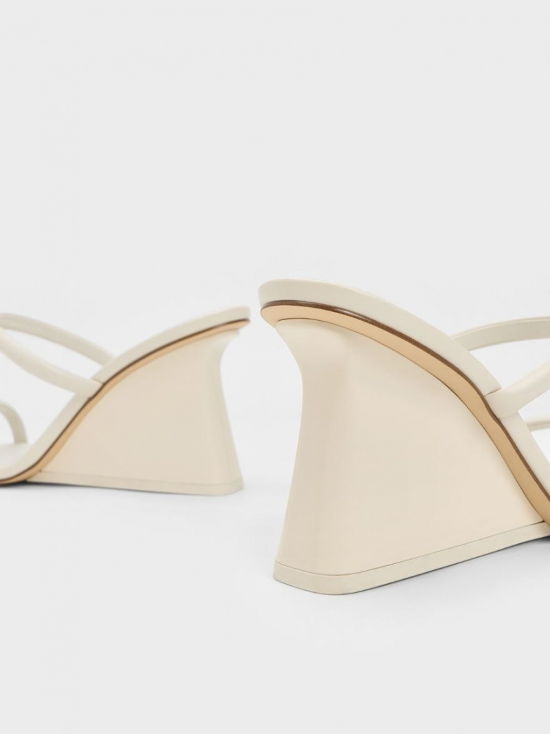 Mules Charles & Keith Double Curea Wedge Albi | 865BSUEQA