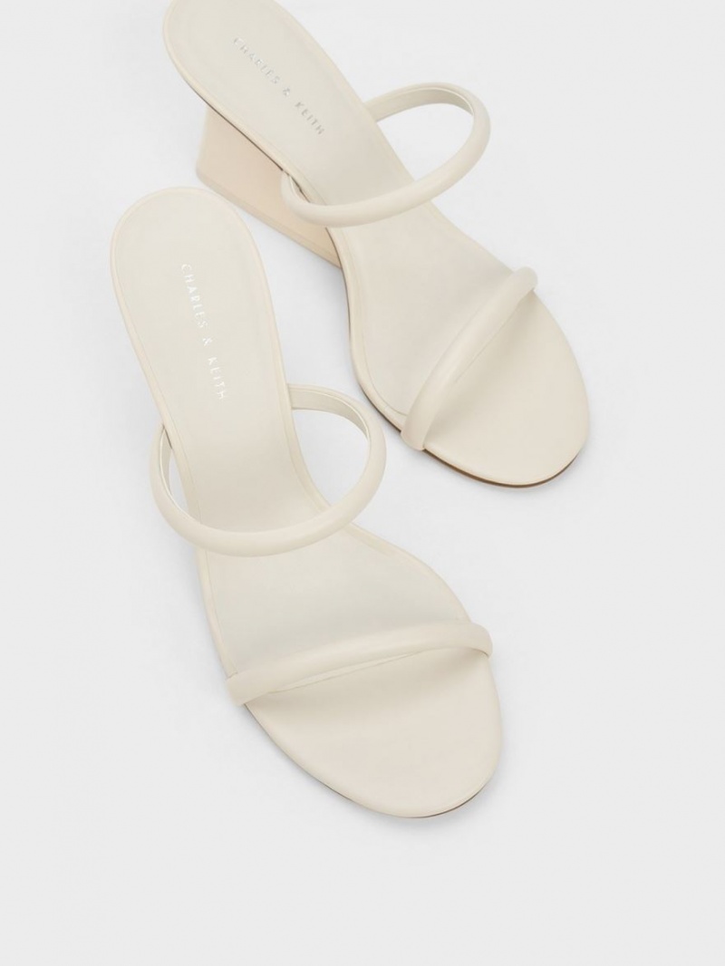 Mules Charles & Keith Double Curea Wedge Albi | 865BSUEQA