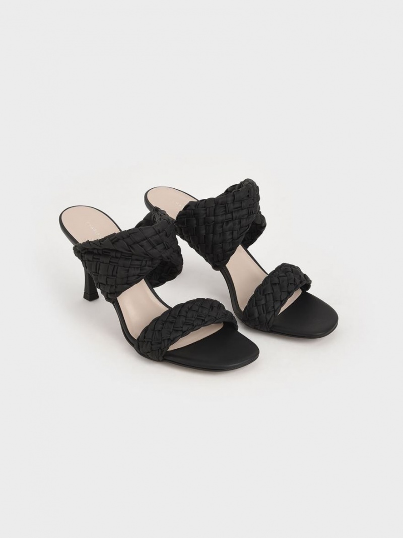 Mules Charles & Keith Double Curea Woven Toc Negrii | 913JIXVHO