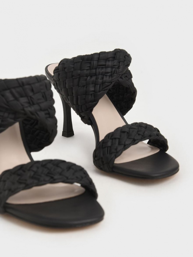 Mules Charles & Keith Double Curea Woven Toc Negrii | 913JIXVHO