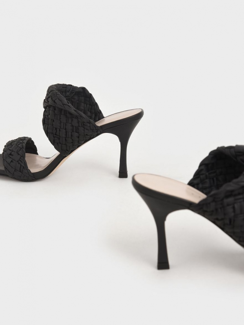 Mules Charles & Keith Double Curea Woven Toc Negrii | 913JIXVHO
