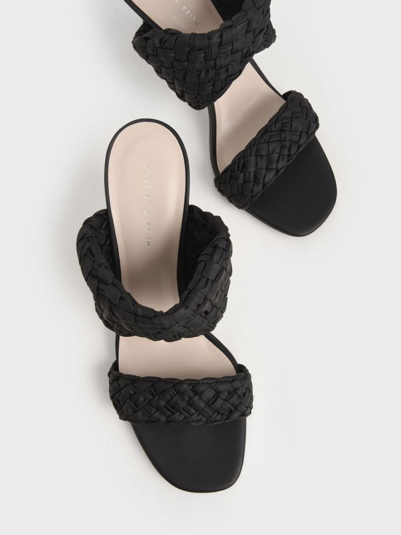 Mules Charles & Keith Double Curea Woven Toc Negrii | 913JIXVHO