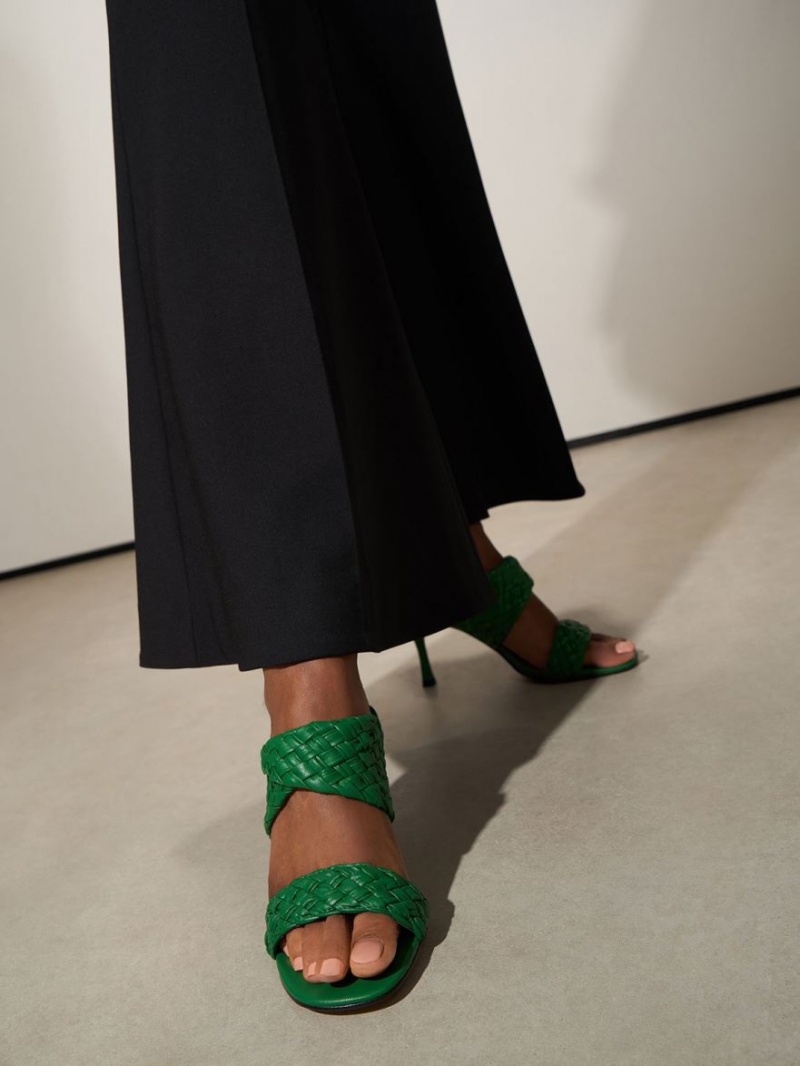 Mules Charles & Keith Double Curea Woven Toc Verzi | 714ZIVKYA