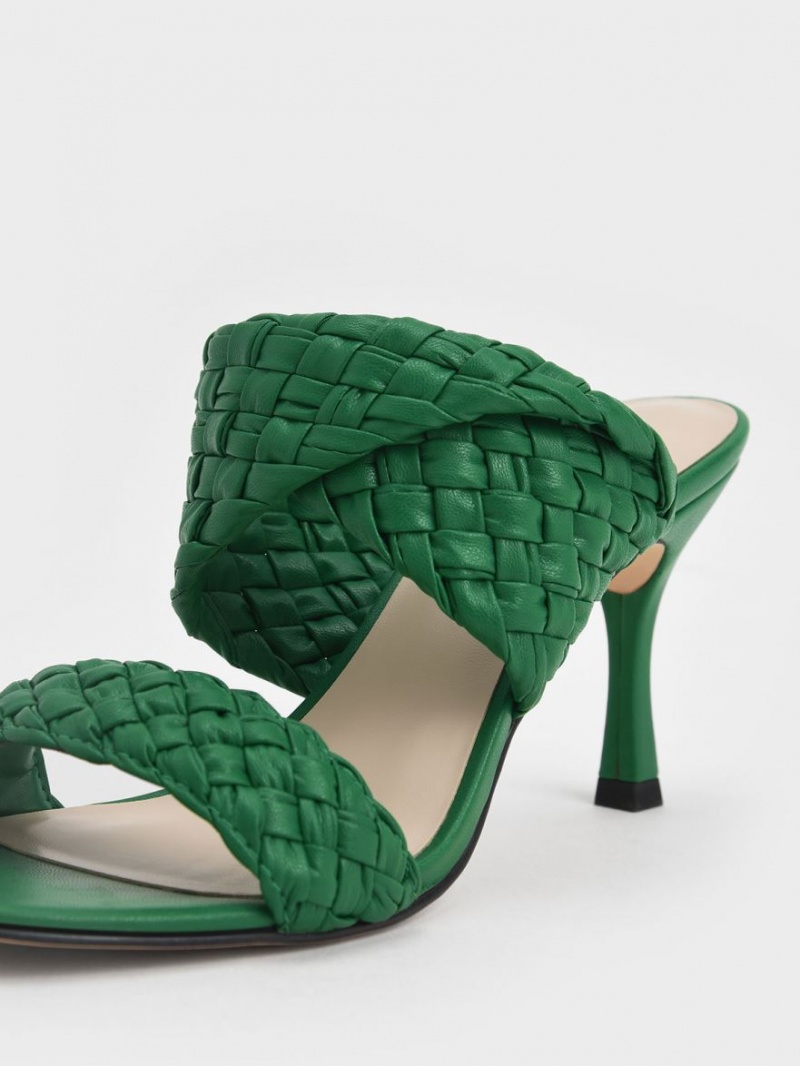 Mules Charles & Keith Double Curea Woven Toc Verzi | 714ZIVKYA