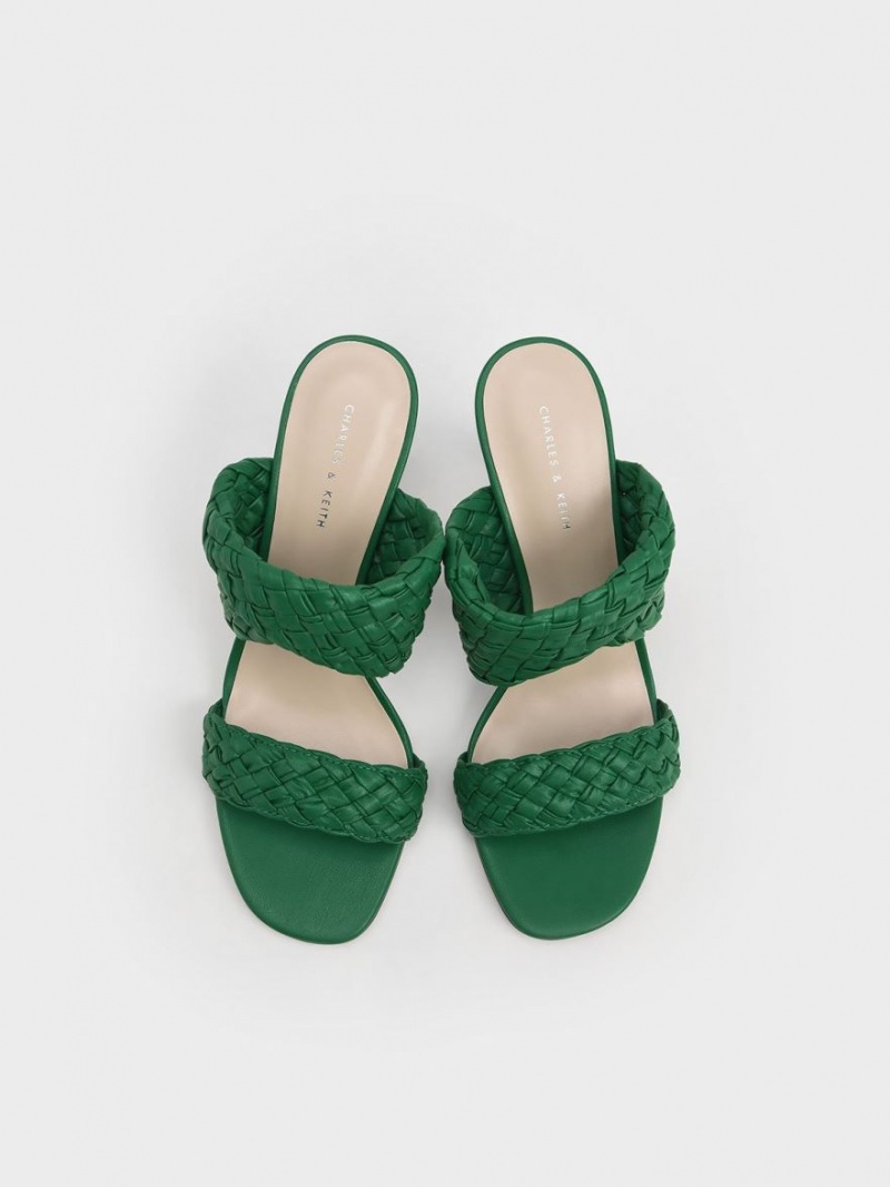 Mules Charles & Keith Double Curea Woven Toc Verzi | 714ZIVKYA