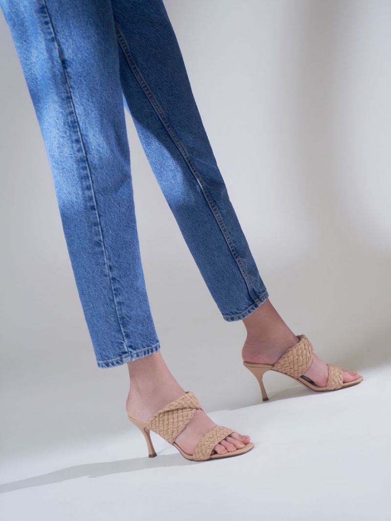 Mules Charles & Keith Double Curea Woven Toc Bej | 483JCAKQF