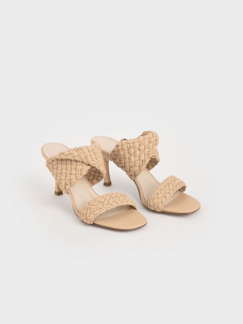 Mules Charles & Keith Double Curea Woven Toc Bej | 483JCAKQF