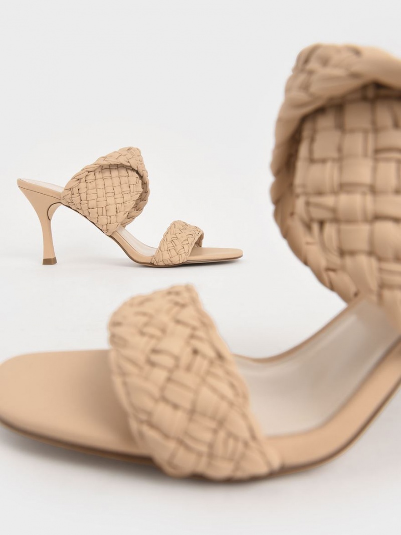 Mules Charles & Keith Double Curea Woven Toc Bej | 483JCAKQF