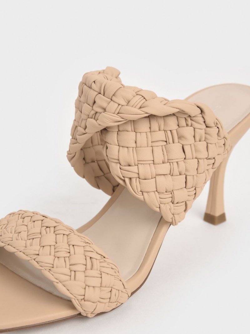 Mules Charles & Keith Double Curea Woven Toc Bej | 483JCAKQF