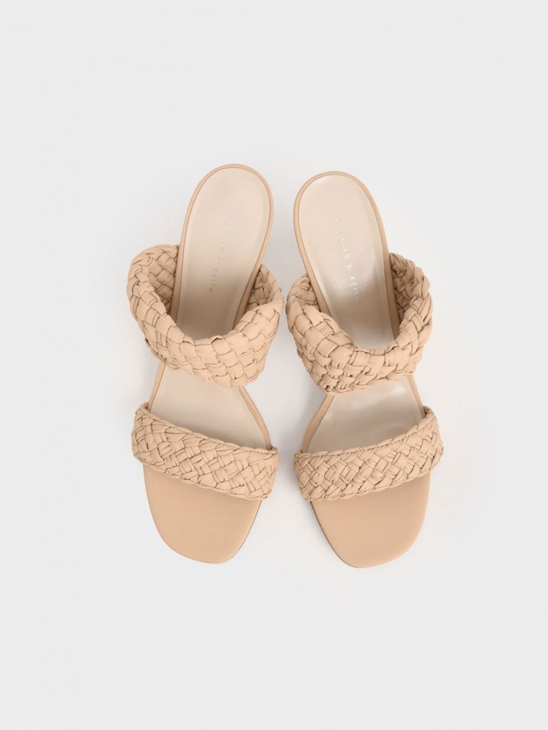 Mules Charles & Keith Double Curea Woven Toc Bej | 483JCAKQF