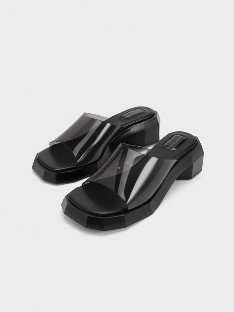 Mules Charles & Keith Fia See-Through Geometric Negrii | 769NMUGES