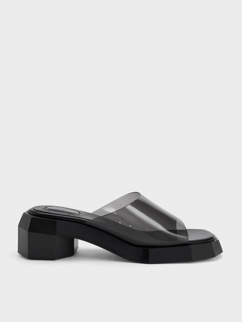 Mules Charles & Keith Fia See-Through Geometric Negrii | 769NMUGES