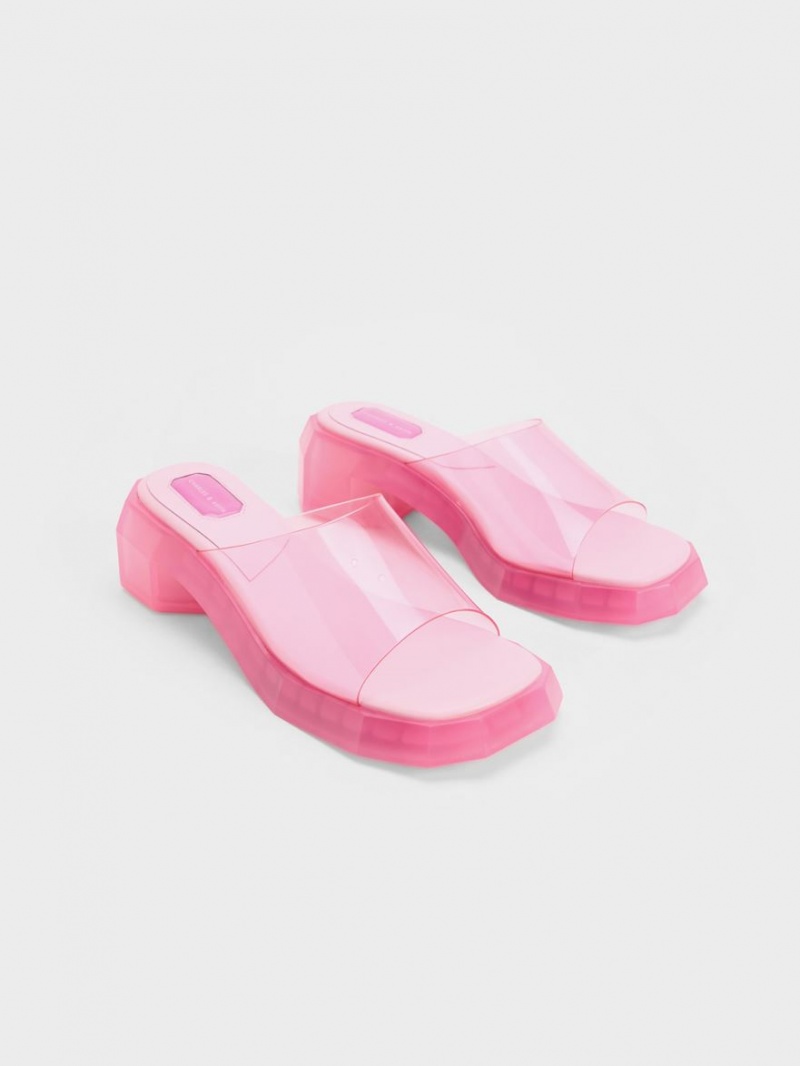 Mules Charles & Keith Fia See-Through Geometric Roz Deschis | 418EKBTQA