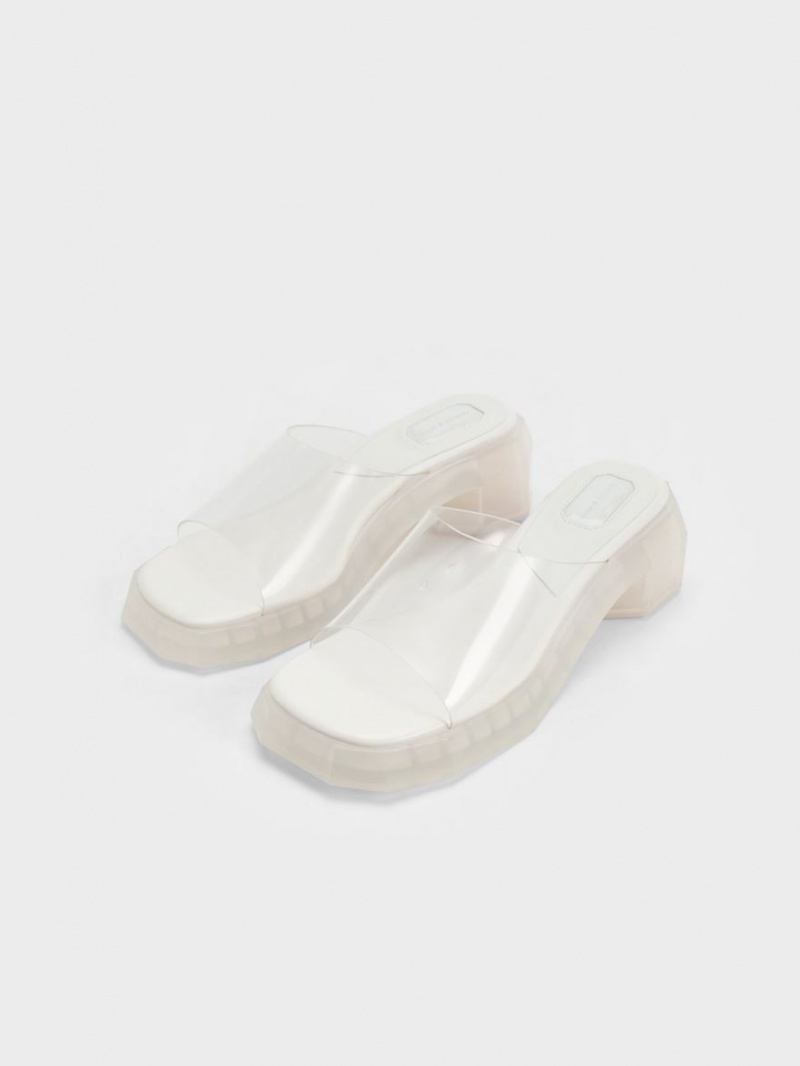 Mules Charles & Keith Fia See-Through Geometric Albi | 687IMFYPZ