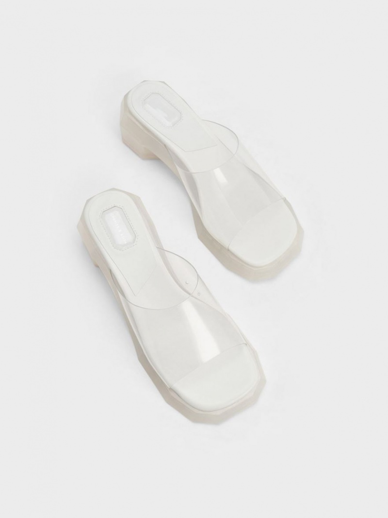 Mules Charles & Keith Fia See-Through Geometric Albi | 687IMFYPZ