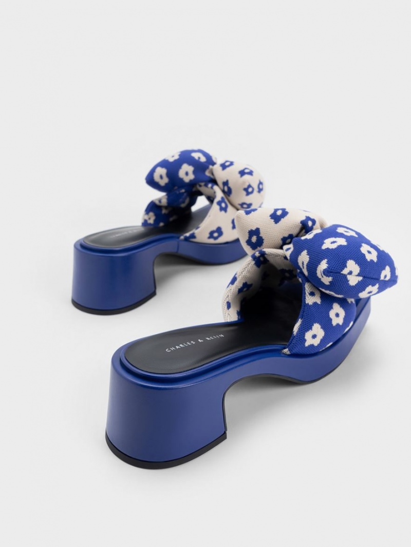 Mules Charles & Keith Floral Puffy Bow Toc Albastri | 798YEGFAU