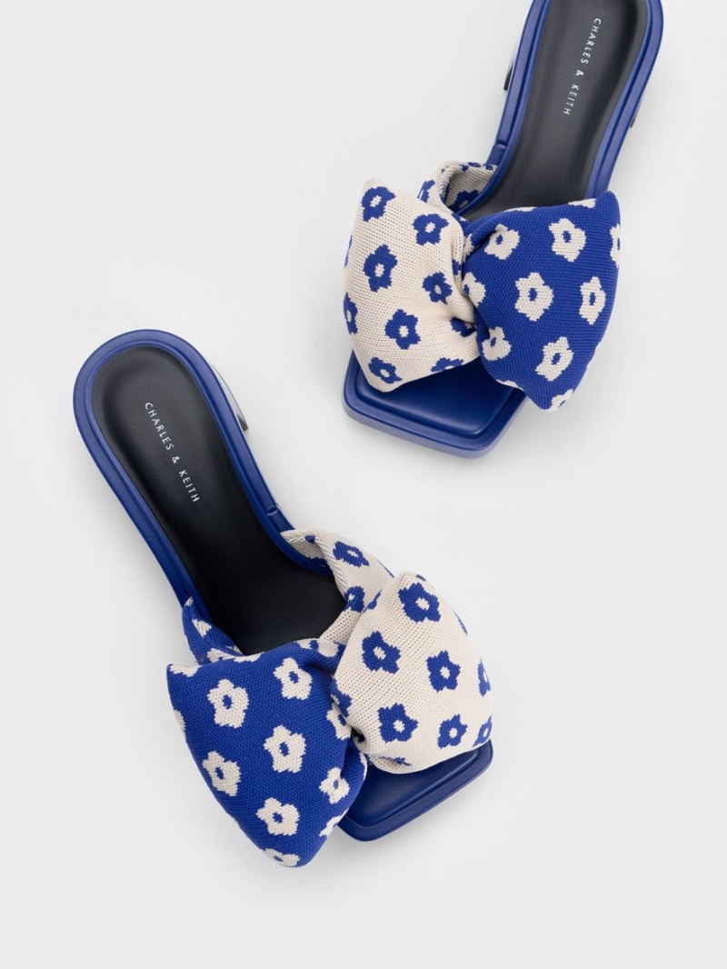 Mules Charles & Keith Floral Puffy Bow Toc Albastri | 798YEGFAU