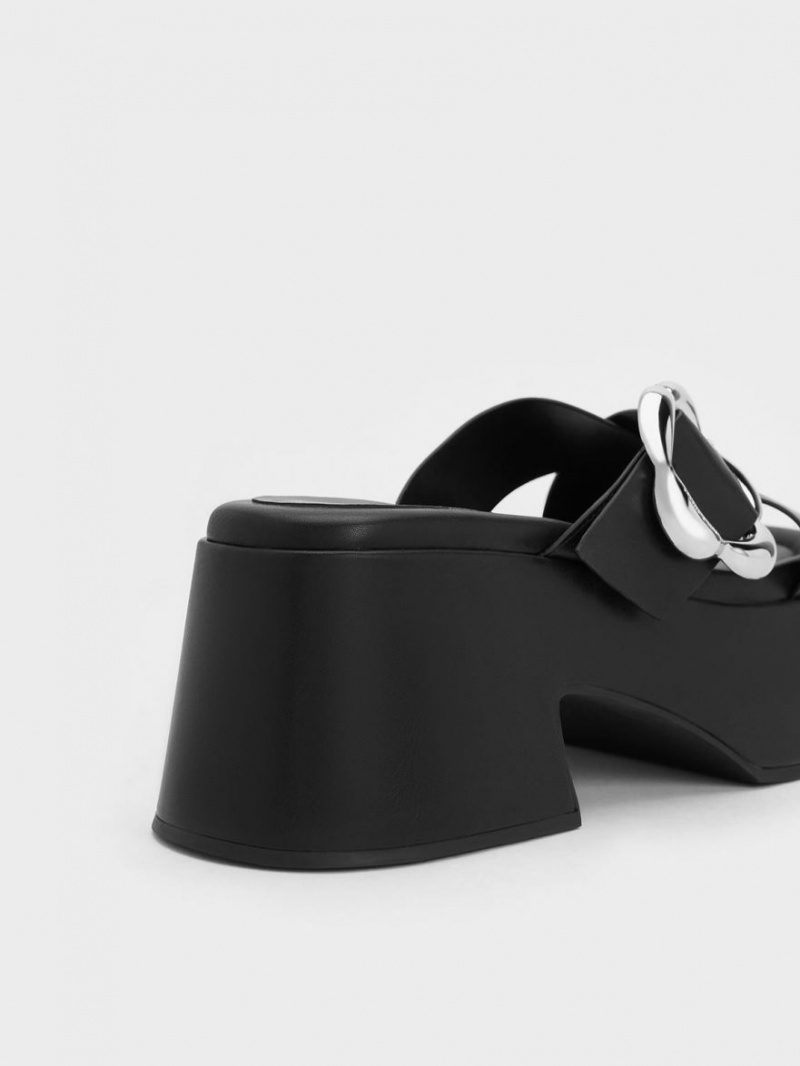 Mules Charles & Keith Flower-Cu Catarama Crossover Platforma Negrii | 548RPMJOV