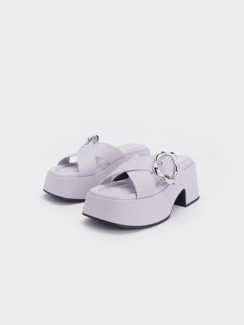 Mules Charles & Keith Flower-Cu Catarama Crossover Platforma Violet | 529YCPILD