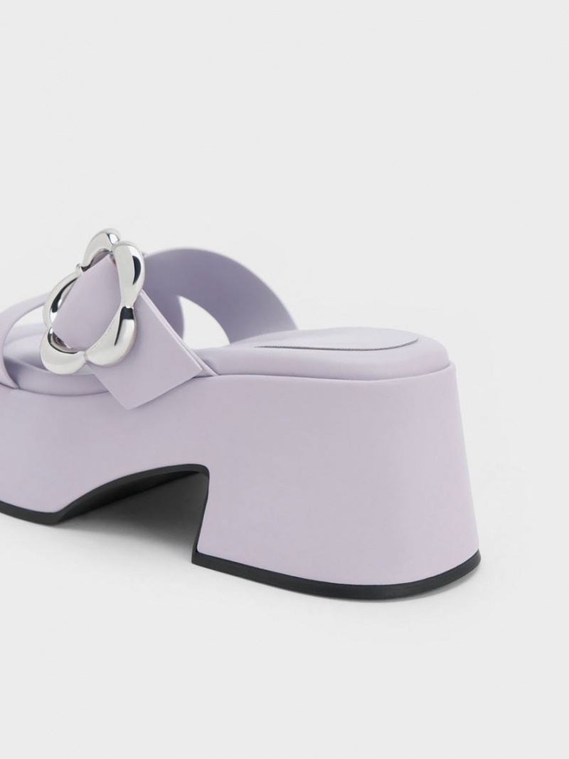 Mules Charles & Keith Flower-Cu Catarama Crossover Platforma Violet | 529YCPILD
