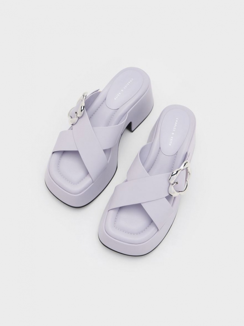 Mules Charles & Keith Flower-Cu Catarama Crossover Platforma Violet | 529YCPILD