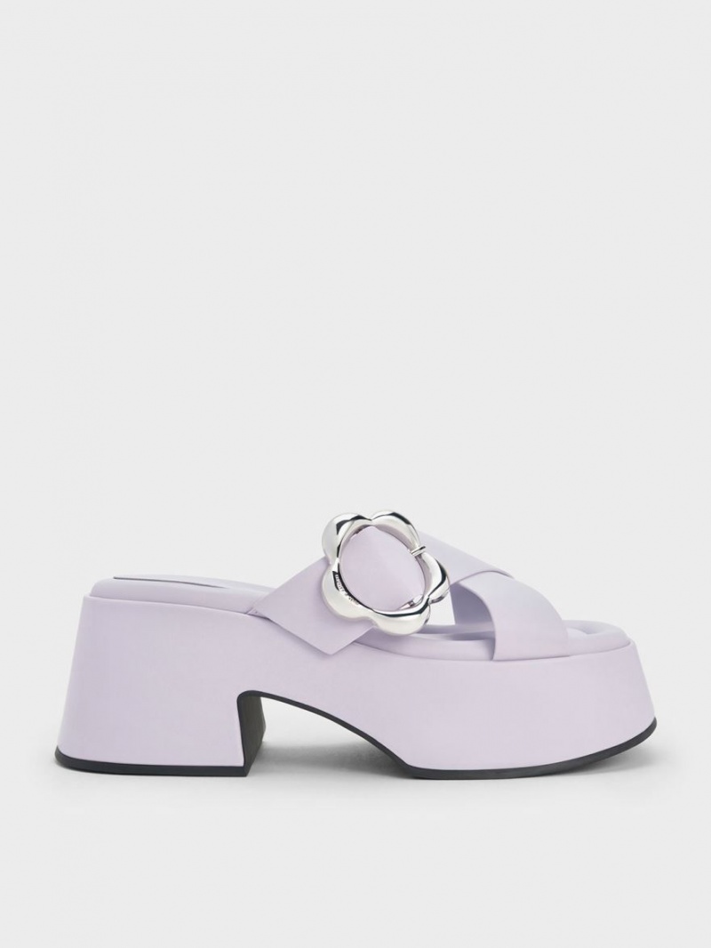 Mules Charles & Keith Flower-Cu Catarama Crossover Platforma Violet | 529YCPILD