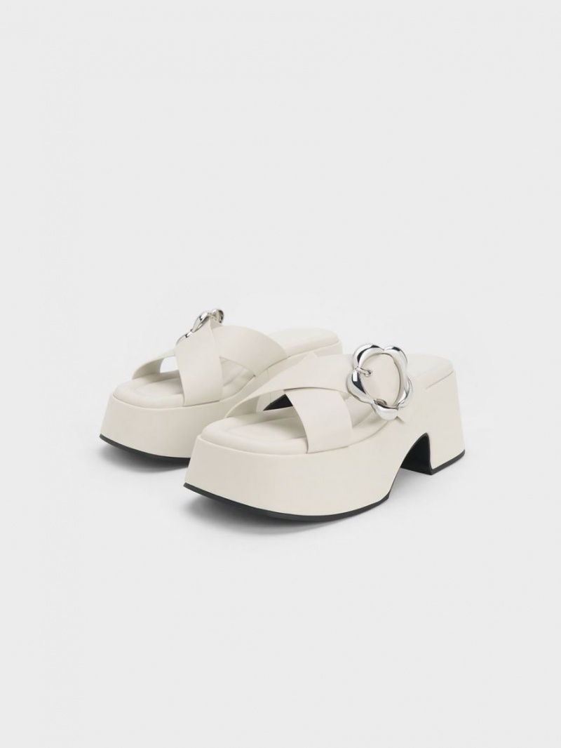 Mules Charles & Keith Flower-Cu Catarama Crossover Platforma Albi | 617URYHIK