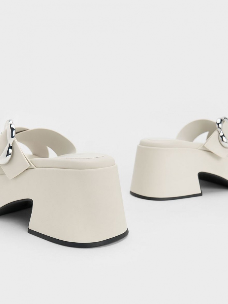 Mules Charles & Keith Flower-Cu Catarama Crossover Platforma Albi | 617URYHIK