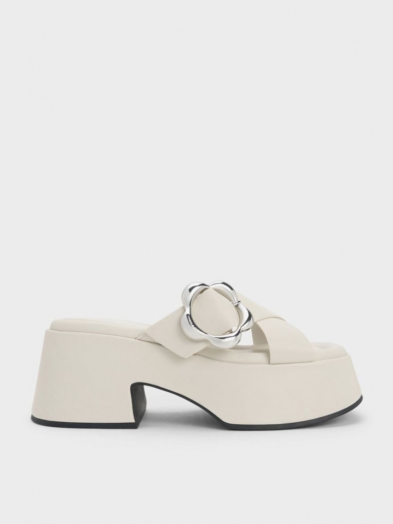 Mules Charles & Keith Flower-Cu Catarama Crossover Platforma Albi | 617URYHIK
