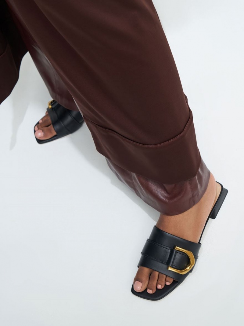 Mules Charles & Keith Gabine Buckled Piele​ Negrii | 819FPDIGM