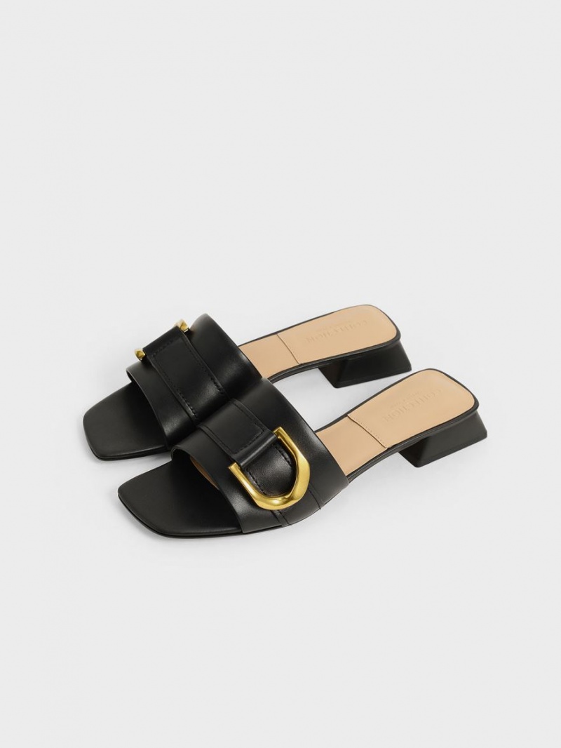 Mules Charles & Keith Gabine Buckled Piele​ Negrii | 819FPDIGM