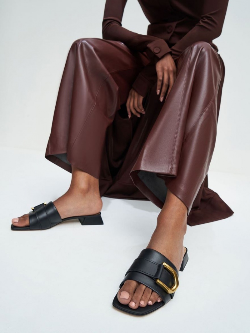 Mules Charles & Keith Gabine Buckled Piele​ Negrii | 819FPDIGM
