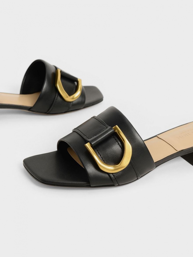 Mules Charles & Keith Gabine Buckled Piele​ Negrii | 819FPDIGM