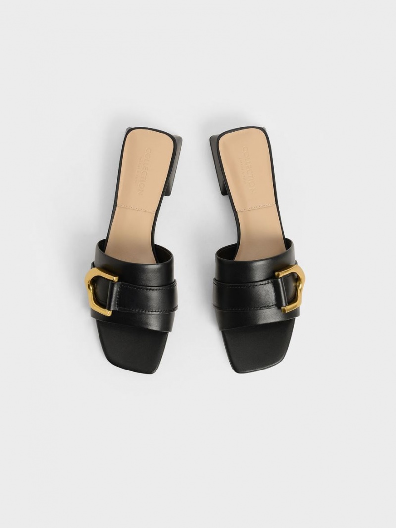Mules Charles & Keith Gabine Buckled Piele​ Negrii | 819FPDIGM