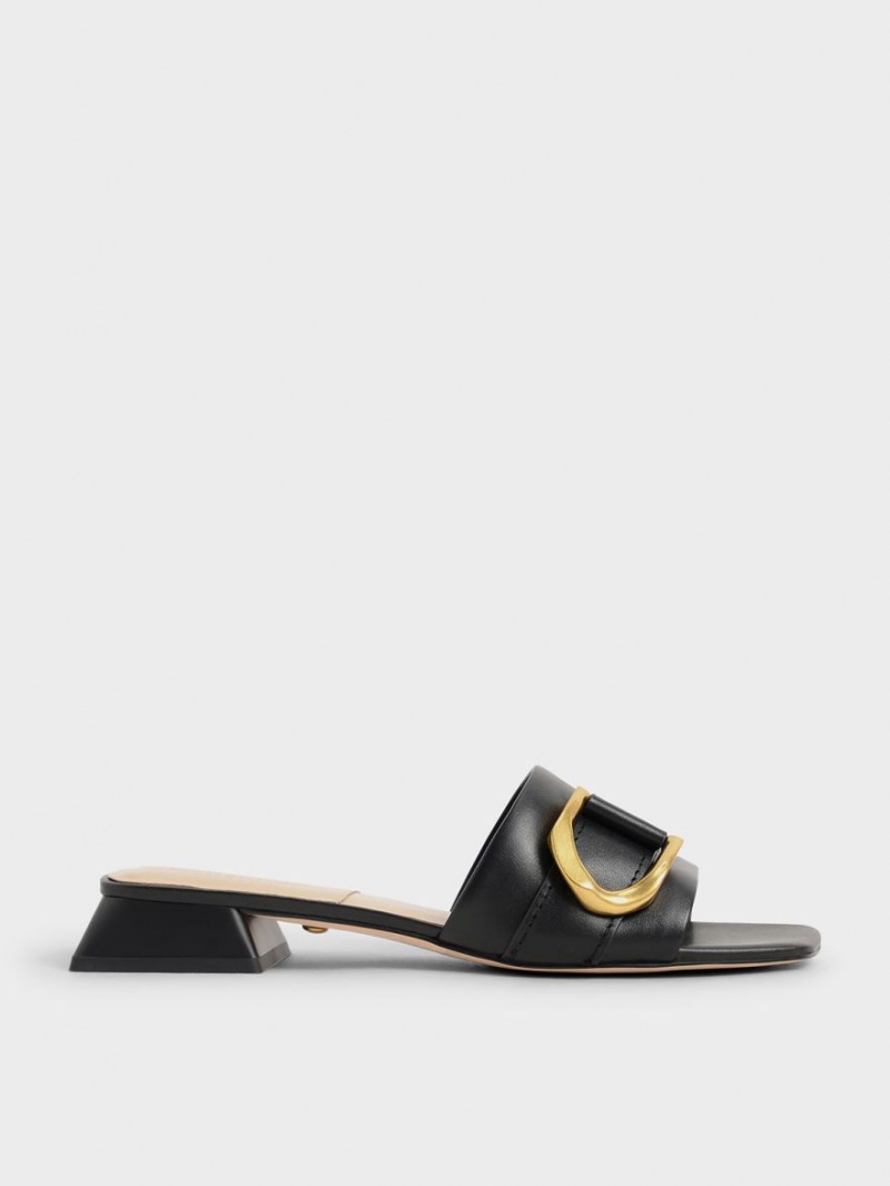 Mules Charles & Keith Gabine Buckled Piele​ Negrii | 819FPDIGM