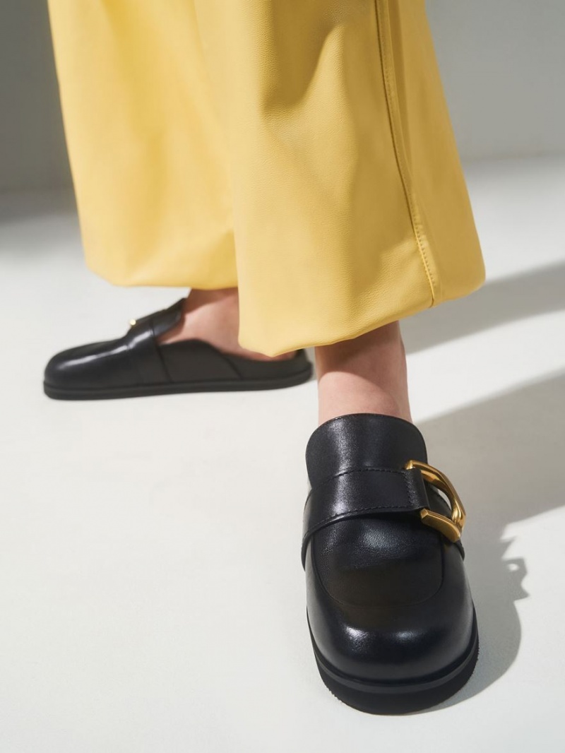 Mules Charles & Keith Gabine Buckled Piele Loafer​ Negrii | 781EBRDFO